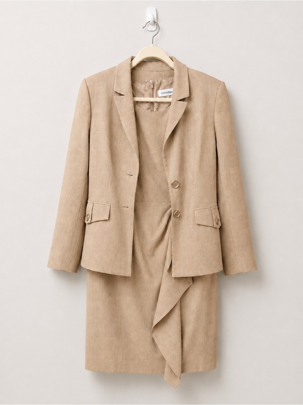 Calvin Klein Tan Sheath Dress & Blazer 2-Piece Suit Set Career Wear- NWOT Sz 12 - Picture 3 of 4